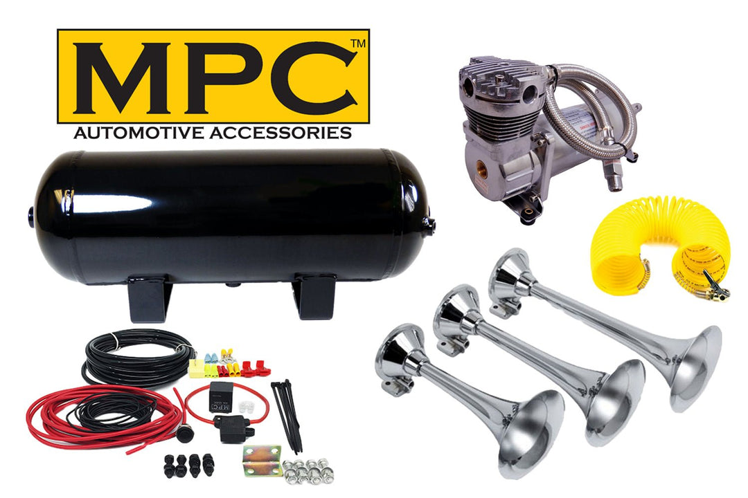 3-Trumpet Train Air Horn Kit for Trucks: Complete 12v System Includes Everything - MyPushcart