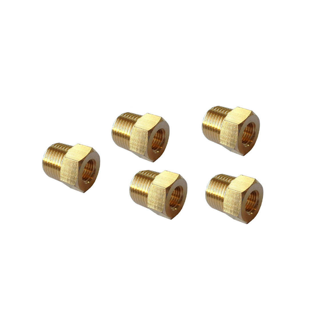 Brass Hex Reducer - 1/4" Male NPT to 1/8" Female NPT - 5 PACK