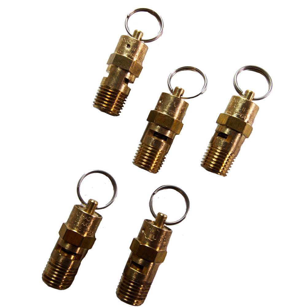 Brass Spring Loaded Safety Valve 175 PSI Pop-Off - 1/4" Male NPT (5-Pack)