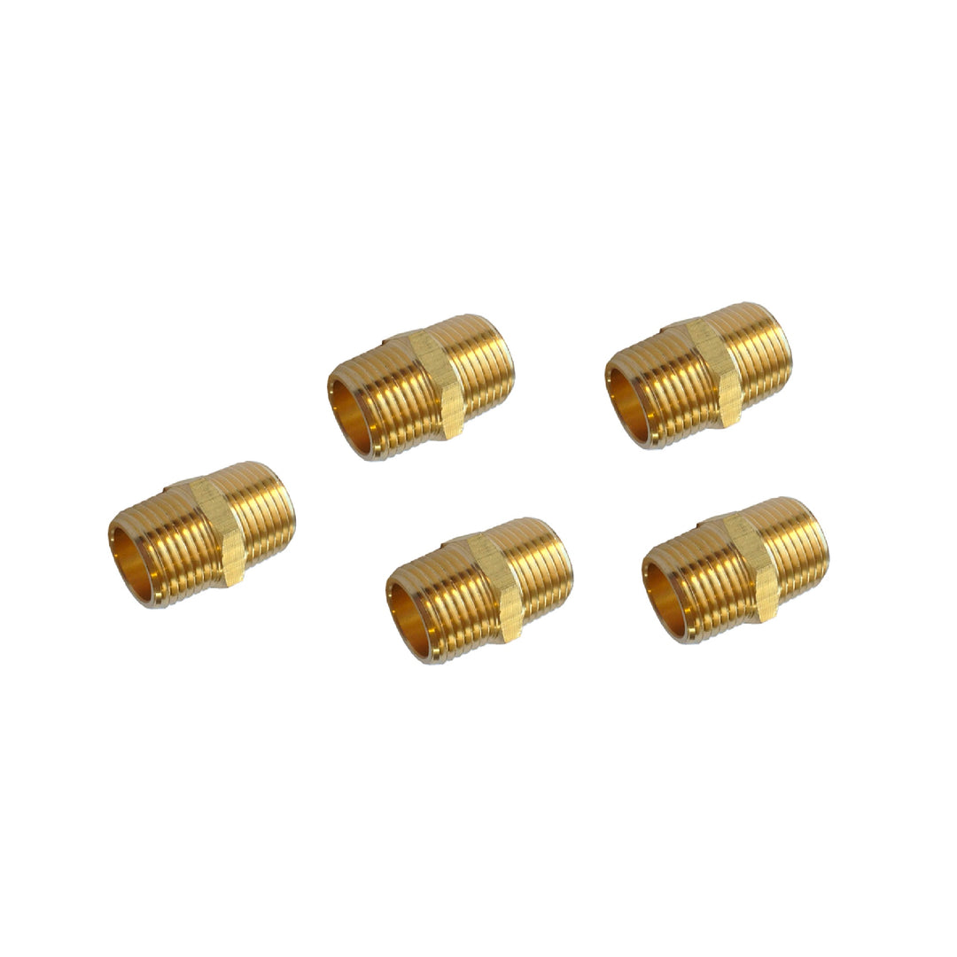 Brass Hex Nipple - 1/2" M NPT to 1/2" M NPT (5 PACK)