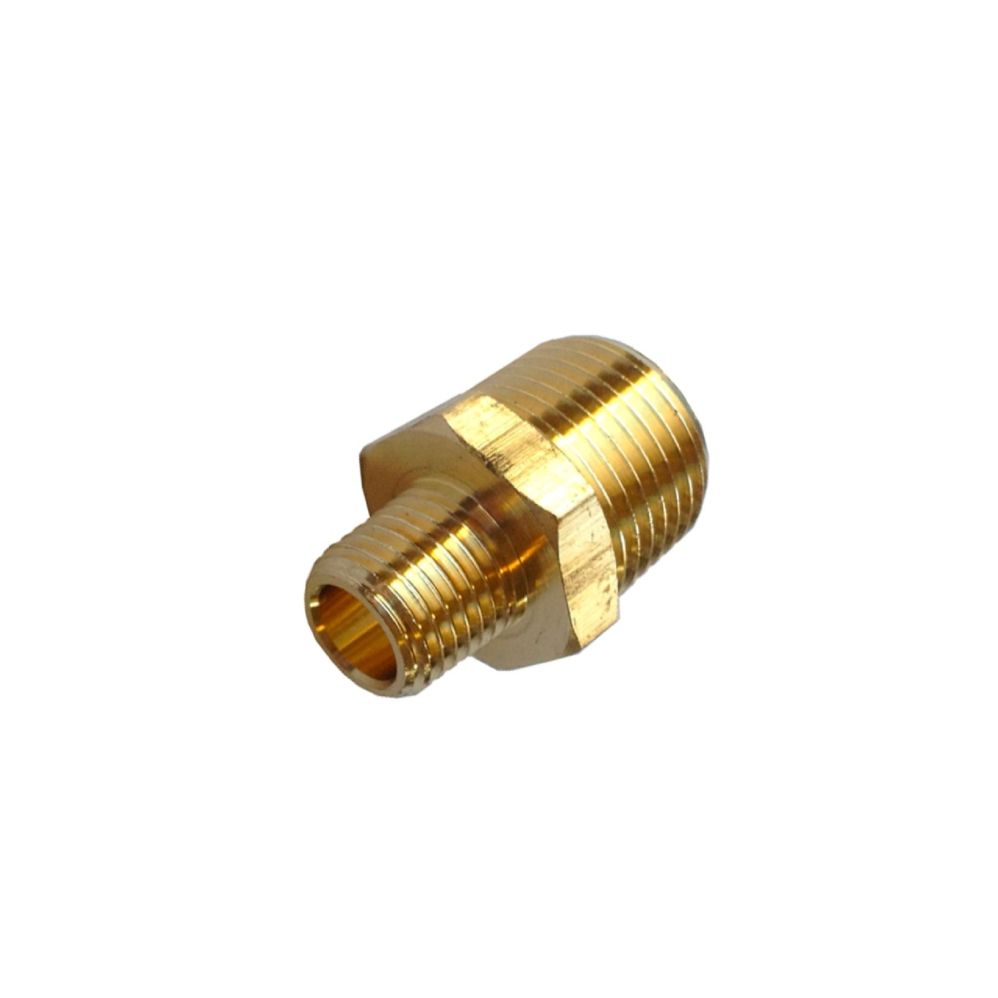 Brass Hex Nipple - 1/2" M NPT to 1/4" M NPT (5 PACK)