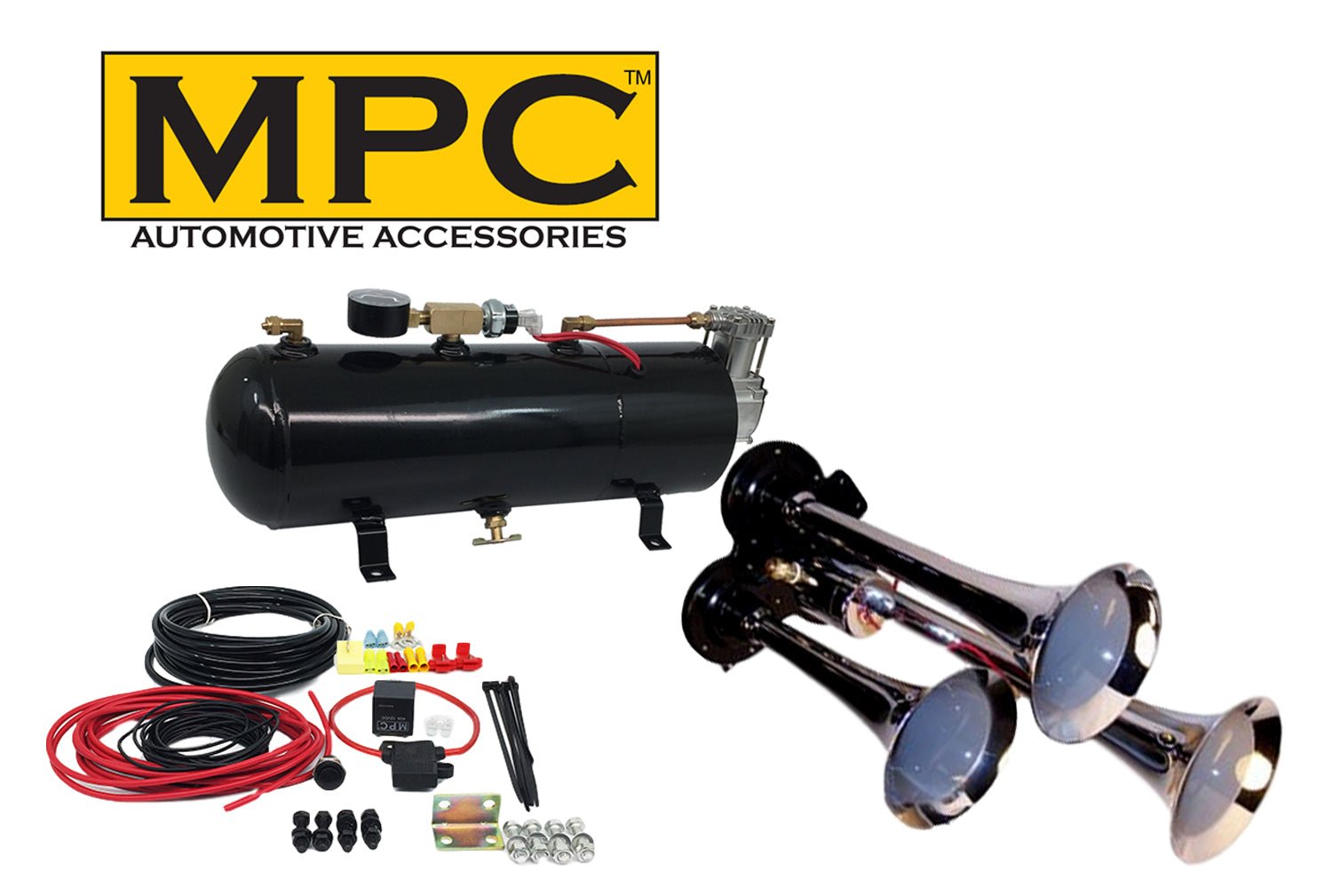 3-Trumpet Train Air Horn - 110 PSI Air System 150dB+ -air lines