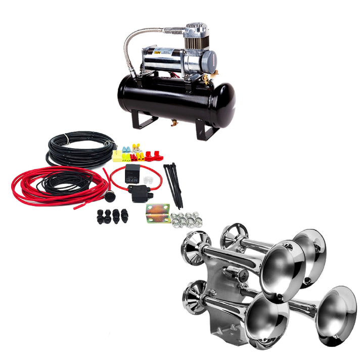 4 - Trumpet Train Air Horn Kit for Trucks: Includes All - In - One 12 Volt Air System - MyPushcart