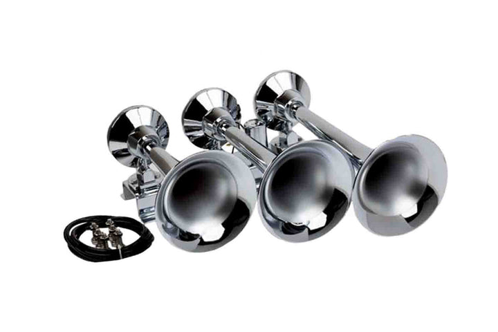 Huge Triple Train Air Horn w/Chrome Finish, 153.7 dB Output