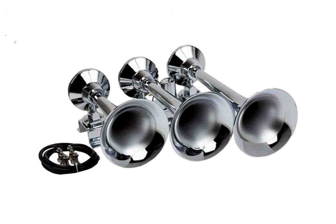 Huge Triple Train Air Horn w/Chrome Finish, 153.7 dB Output