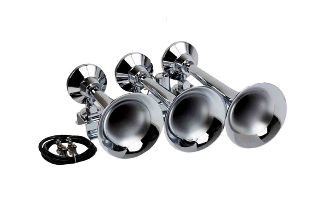 Huge Triple Train Air Horn w/Chrome Finish, 153.7 dB Output