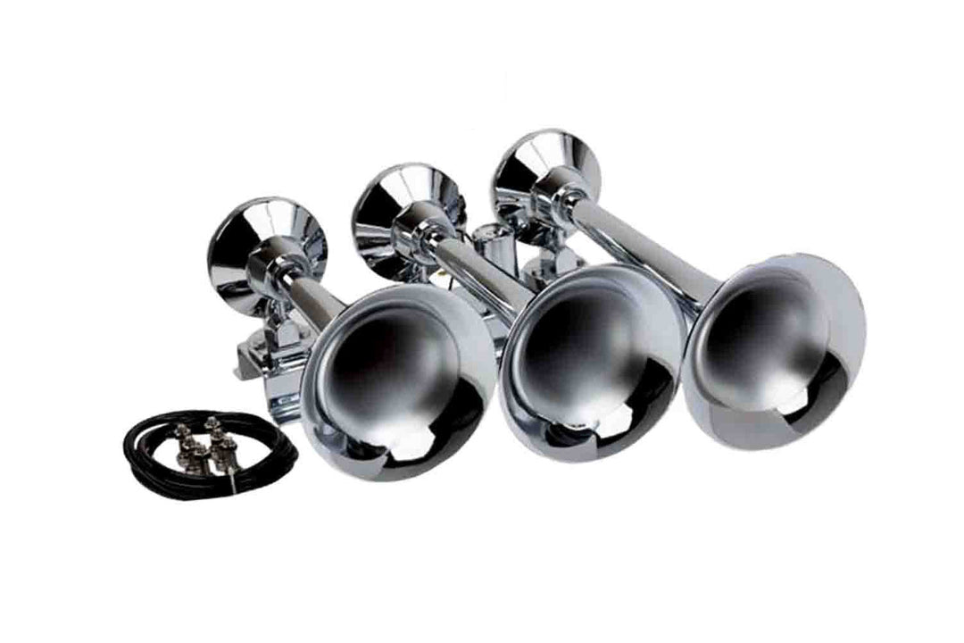 Huge Triple Train Air Horn w/Chrome Finish, 153.7 dB Output