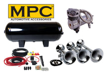 Train Air Horn Kit; Three Huge Flat-Rack Trumpets, 100% Duty, 150 PSI Air System