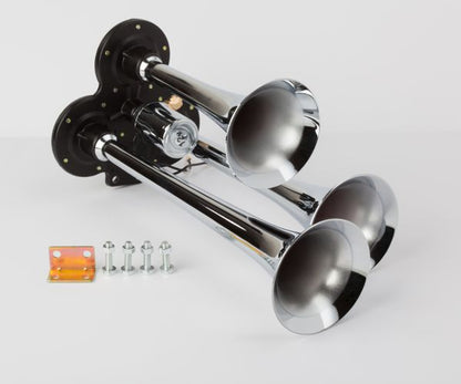 Train Air Horn Kit; Three-Trumpets with 12-Volt Heavy Duty 150 PSI Compressor