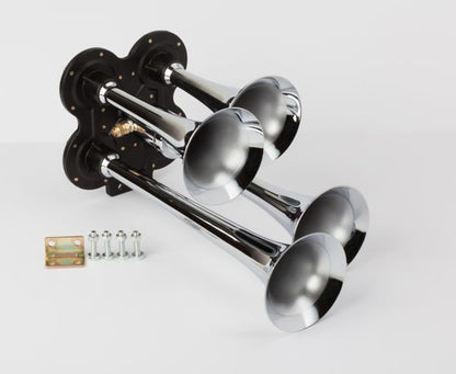 Train Air Horn Kit; Four Trumpets with 12-Volt Heavy Duty 150 PSI Compressor