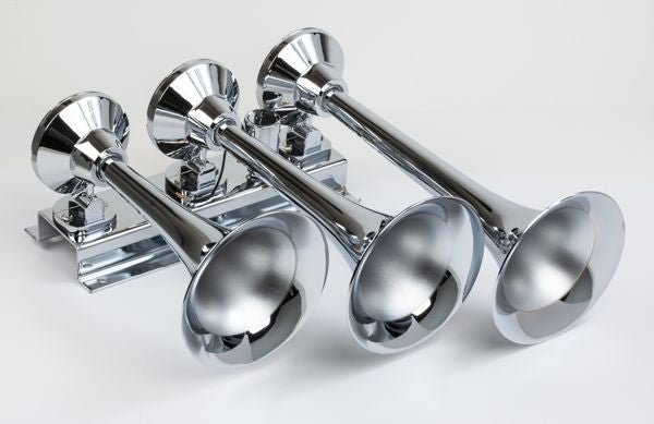 Train Air Horn Kit; Three Huge Flat - Rack Trumpets, 100% Duty, 150 PSI Air System - MyPushcart
