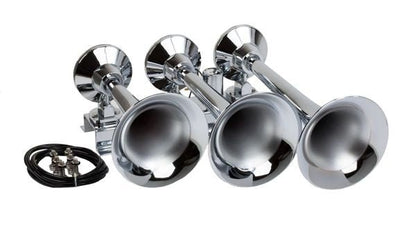 Train Air Horn Kit; Three Oversize Flat - Rack Trumpets, 150 PSI Compressor & Tank - MyPushcart