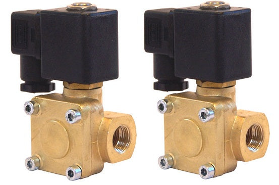 TWO Heavy Duty 3/8" Brass Air Valves for Air Suspension Air Bags - 12 Volt