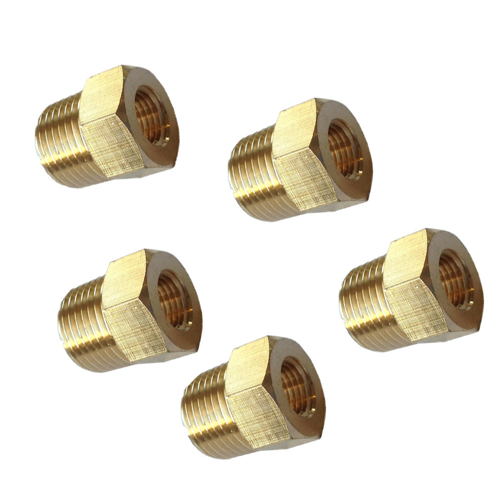 Brass Hex Reducer - 1/2" Male NPT to 3/8" Female NPT (5 PACK)