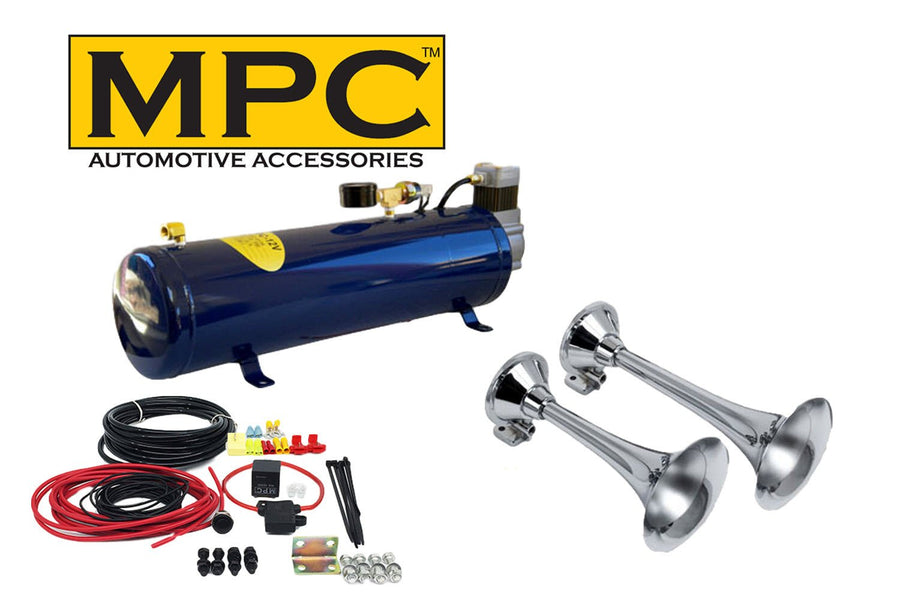 2-Trumpet Train Air Horn Kit for Trucks: Complete 12v System Includes Everything - MyPushcart