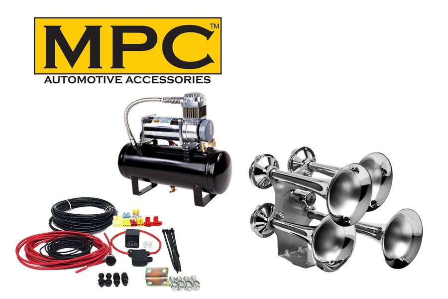 4-Trumpet Train Air Horn Kit for Trucks: Includes All-In-One 12 Volt Air System - MyPushcart