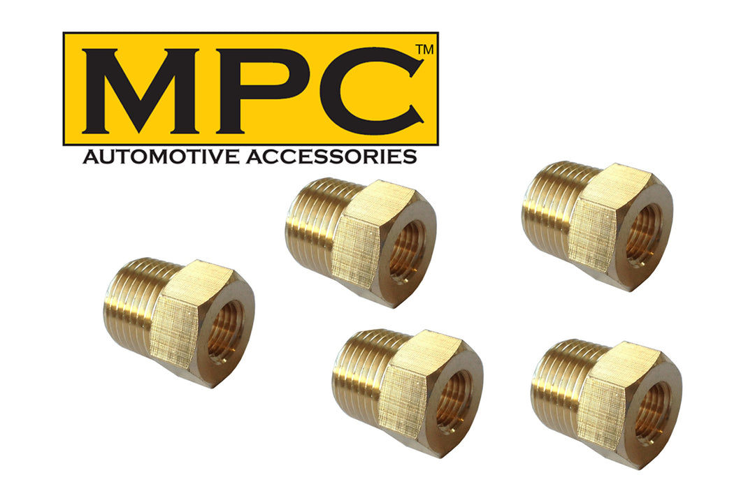 Brass Hex Reducer - 1/4" Male NPT to 1/8" Female NPT - 5 PACK