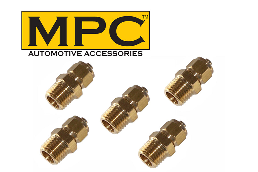 Brass Compression Fitting - 1/4" Male NPT to 1/4" O.D Nylon Air Tube - 5 pack