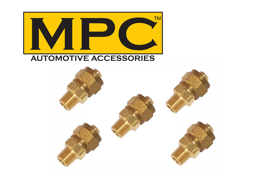 BRASS COMPRESSION FITTING - 1/4" MALE NPT TO 1/2" O.D NYLON AIR TUBE - 5 PACK