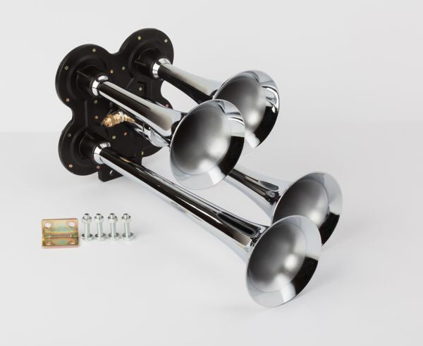 Train Air Horn Kit; Four Trumpets with 12-Volt Heavy Duty 150 PSI Compressor