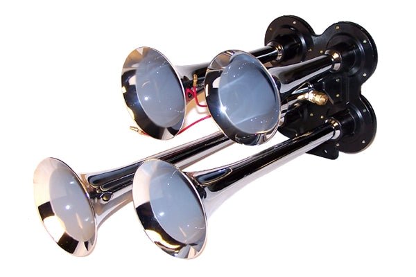 Train Air Horn Kit; Four Trumpets w/110 PSI, 12-Volt Compressor, Tank & Gauge - MyPushcart