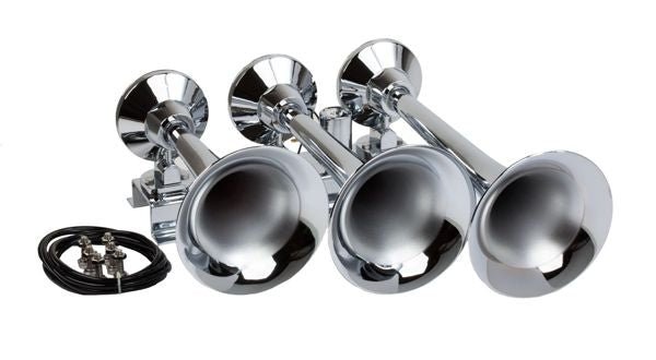 Train Air Horn Kit; Three Oversize Flat-Rack Trumpets, 150 PSI Compressor & Tank - MyPushcart